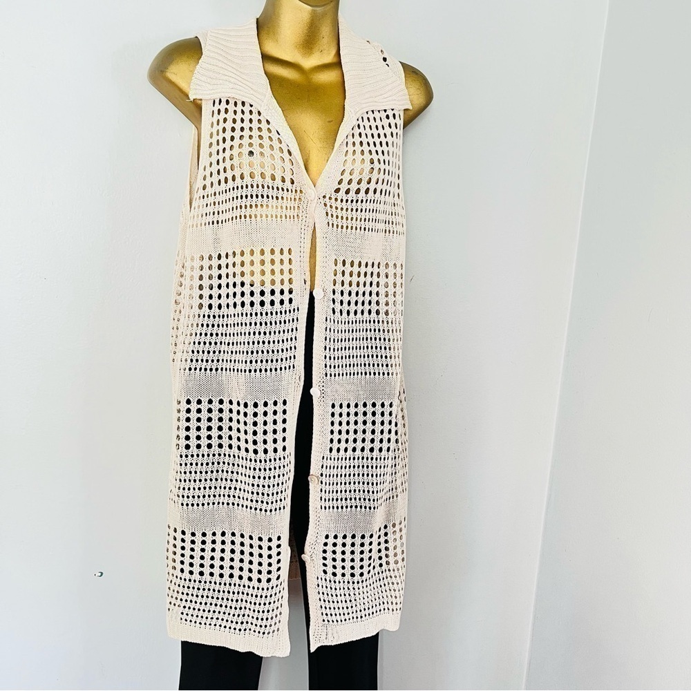 Zara coastal chic knitted open knit collar vest cover up dress